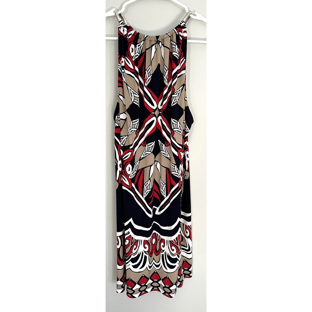 Alfani Womens L Geometric Print Sleeveless Mini Dress Metal Spring Neck Halter
